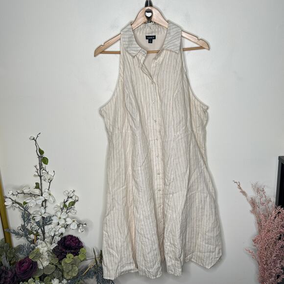 TORRID 100% Linen Fluted Pinstripe Skater Sleeveless Dress Ivory Sz 1X {EE31} - Picture 3 of 7